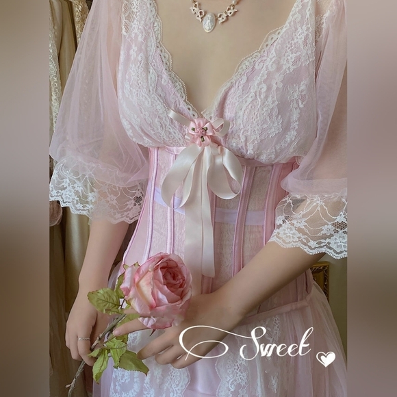 Vintage Kayser Babydoll Chemise Sleeping Set Barbiecore Dreamy Girlhoodcore Mesh - Picture 5 of 16